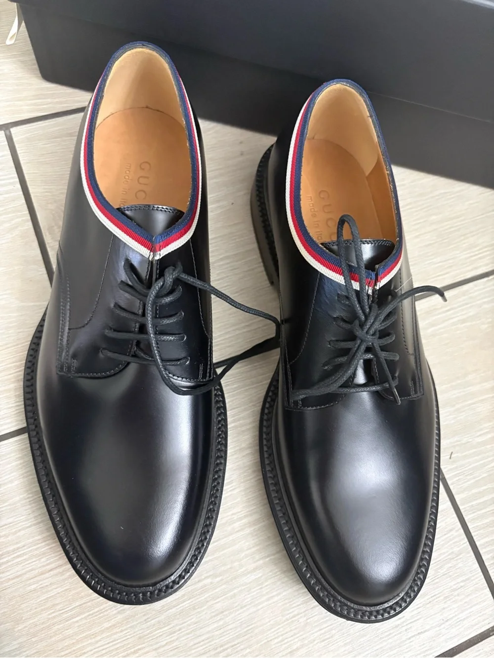 Brand new with box Gucci Black Leather Derby Shoes gg size 6.5 us 7.5